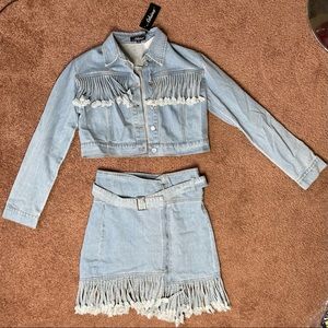 Athina Fringe Jean Jacket & Skirt